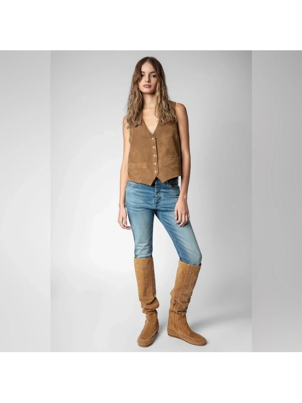 $1198 Zadig & Voltaire Santa Dream Studs High Boots Size 39 NEW